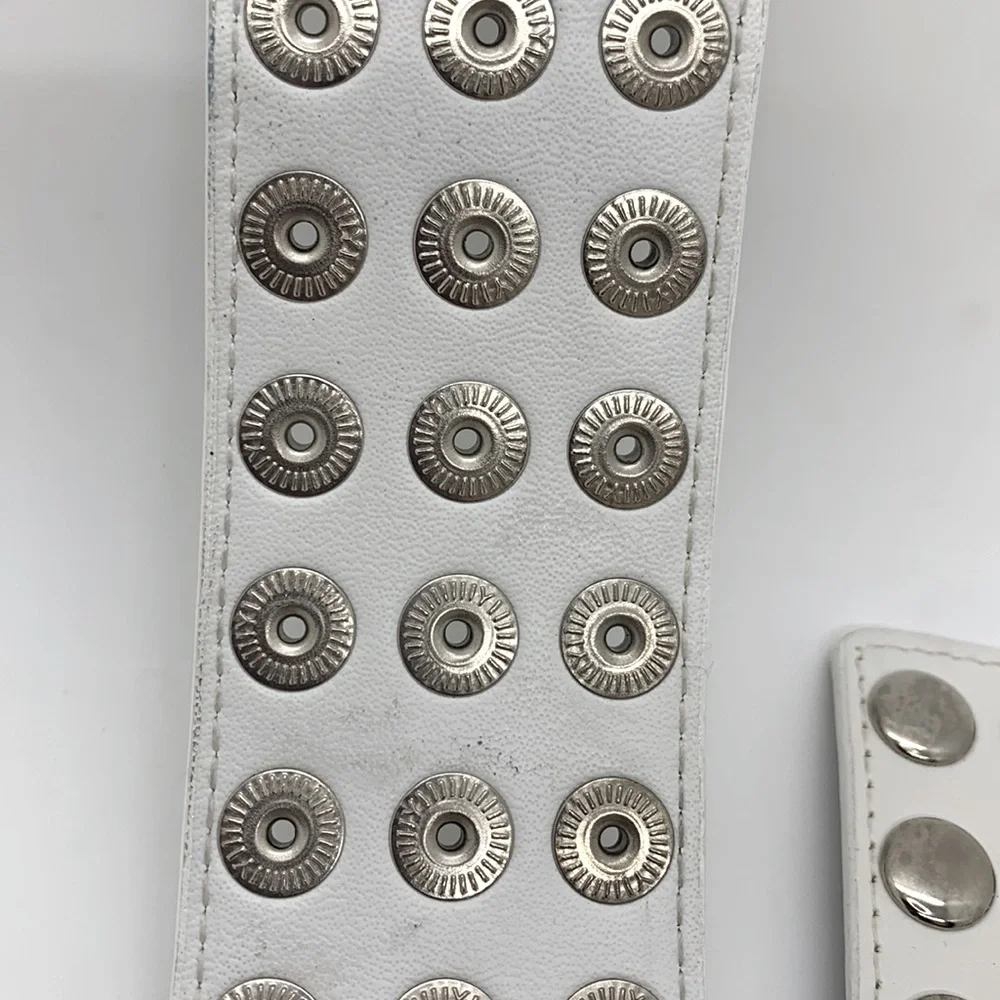Hot Topic Belt Button 3 Row Snap Closure Man Made Material White M/L Punk Rock